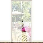 Magnetic Fly Screen Door, EGNBU Anti Mosquito Fly Curtain Door Screens Nets, Top-to-Bottom Seal Snaps Shut Automatically, Keep Fresh Air in&Bugs Out, Install Without Drilling (90x210cm White）