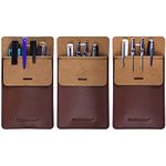 Wisdompro Pocket Protector, 3 Pack PU Leather Heavy Duty Pen Holder Pouch with Clear PVC Divider for Shirts, Lab Coats, Pants - Multi-Purpose - Holds Pens, Pointers, Pencils, and Notes - Brown