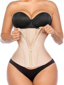 YIANNA Waist Trainer for Women Latex Underbust Tummy Control Waist Cincher Corset Hourglass Body Shaper Zipper and Hooks, Beige, Medium