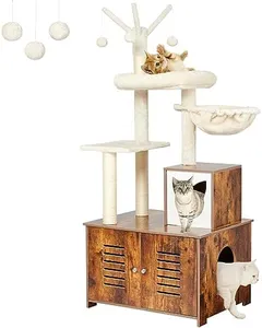 Cat Tree with Litter Box Furniture Hidden Enclosure, 2-in-1 Modern Tower, Cat Condo with Scratching Posts