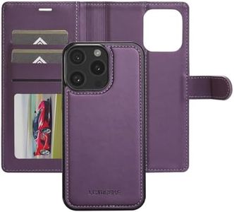 Boyobacase Wallet Case for iPhone 14 Pro,for iPhone 14 Pro Case,2 in 1 Detachable Wallet Magnetic with Card Slots Cash Pocket Stand Feature[Side Magnetic Closure] with Wrist Strap-Deep Purple