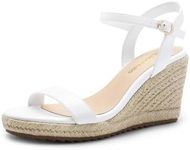 DREAM PAIRS Espadrilles Wedge Sandals for Women, Women's Open Toe Summer Dressy Sandals with Adjustable Ankle Strap and Soft Footbed,Size 6,White,DWUMWS2502