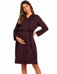 Ekouaer Maternity Robe Labor Delivery Nursing Gown Hospital Breastfeeding Dress Bathrobes, Maroon, Large