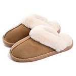 GaraTia House Slippers for Woman Men Fuzzy Faux Fur Memory Foam Cozy Ladies Slippers Fluffy Anti-Skid Winter Home Shoes Indoor and Outdoor Coffee 5-6 M US