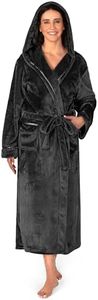 PAVILIA Plush Hooded Robe For Women | Black, Fluffy Soft Bathrobe With Hood | Fuzzy Warm Spa Robe, Cozy Fleece Long Robe | Satin Trim, Small-Medium