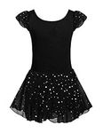 Arshiner Girls Ruffle Sleeve Skirted Leotard Ballet Dance Dresses Black