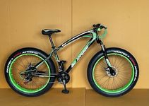 Unisex Fat Bike Challenger Sports With 21 Inches Speed Shimano Gears With Dual Disc With Front Suspension 26 T Fat Tyre Cycle (Green)