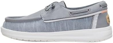 HEYDUDE Boy's Youth Wells Classic Slip On Shoe, Light Grey Size 2 | Lightweight Easy On Kids Shoe with Elastic Laces