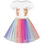 Sunny Fashion Girls Dress Butterfly Golden Belt Rainbow Multicolor Tulle Puff Princess 7 Years