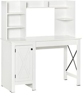 HOMCOM Farmhouse Computer Desk with Hutch and Cabinet, Home Office Desk with Storage, for Study, White