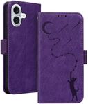 Dabaca Flip Case for iPhone 16,iPhone 16 Wallet Case,Premium PU Leather Star Cat Patterns Flip Folio Book Cover Magnetic Closure Protective Cases with [Card Slots] [Stand],Purple