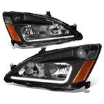 Auto Dynasty L-LED DRL Headlights Assembly Compatible with Honda Accord 7th Gen UC1 2003 2004 2005 2006 2007, Driver and Passenger Side, Black Housing