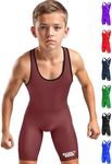 Exxact Sports Plain Youth Wrestling Singlet For Boys, Premium Powerlifting Singlet, Kids Wrestling Singlets For Training - (Maroon, YS)