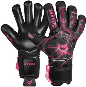 WVVOU Soccer Goalie Gloves for Adults and Youth, High Performance Goalkeeper Gloves with 5 Detachable Finger Saves, Soccer Gloves with 4mm Sticky Latex Palm (Pink & Black, 11)