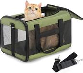 Conlun Cat Carrier Airline Approved, Soft-Sided Dog Carrier with Inner Safety Leash, Pet Transport Carrier for Small-Medium Cats Puppies up to 7KG, Collapsible Travel Kitten Carrier Bag,Green(M)