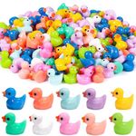 JOISHOP 120pcs Mini Ducks, 10 Colors Resin Tiny Ducks Little Plastic Ducks Small Ducks Bulk for Aquarium Dollhouse Fairy Garden Landscape Decor