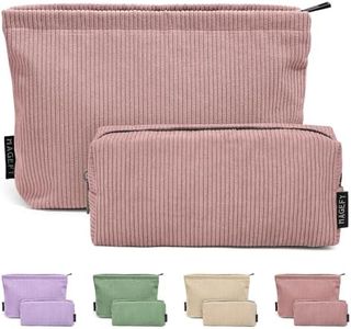 MAGEFY 2 Pcs Makeup Bags for Women, Corduroy Make up Bag for Purse Travel Makeup Bag Small Cosmetic Bags with Zipper Makeup Pouch for Travelling(Pink)