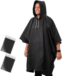 ANYOO Lot de 2 Ponchos de Pluie Imperméables en PEVA Réutilisables avec Capuche à Cordon de Serrage pour Festival, Camping, Randonnée, Voyage, Noir, Taille Unique