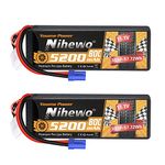 Nihewo 3S Lipo Battery 5200mAh, 11.1V RC Lipo Battery 80C Hardcase with EC5 Connector Compatible with Arrma RC Car Truck Vehicle Tank Boat Helicopter Airplane Racing Models(2 Packs)