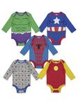 Marvel Avengers Spider-Man Iron Man Captain America Newborn Baby Boys 5 Pack Bodysuits Multicolored 6-9 Months