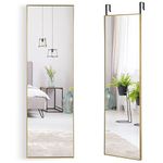 COSTWAY Over the Door Mirror, 120x37cm Full Length Hanging Mirrors with Adjustable Hooks and Aluminum Alloy Frame, Wall Mounted Dressing Mirror for Bathroom, Bedroom and Wardrobe (Gold)