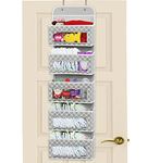 SimpleHouseware Over The Door Hanging Organizer Baby Nursery Storage, 5 Clear Window Pocket, Grey/White