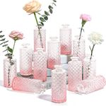 ComSaf Glass Bud Vases Set of 12, Small Diamond Bud Vases in Bulk, Mini Flowers Vases for Centerpieces, Vintage Decor Centerpiece for Table, Wedding Recepetion, Home, Gift (Gradient Pink)