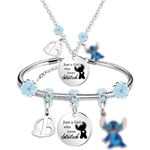 Funny Initial Stitch Necklace Bracelet Set for Women Girls, Cute Letter A-Z Stitch Gifts for Her Just A Girl Who Loves Stitch BFF Gift for Friend Sister Daughter (B)