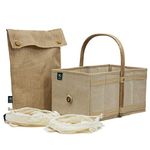 achilles Wooden Shopping Basket With Fruit And Vegetable Net, Folding Basket, Picnic Basket, Shopping Box, Shopping Bag, Basket Box, Folding Box, 40X24X20 Cm (nature, beige)