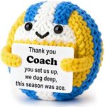 Weming Coach Mini Crochet Volleyball Plush with Story Sign, Handmade 4-inch, Year-End Thank You, Stocking Stuffer, Secret Santa, Team Desk Décor