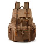 GEARONIC TM 21L Vintage Canvas Backpack for Men Leather Rucksack Knapsack 15 inch Laptop Tote Satchel School Military Army Shoulder Rucksack Hiking Bag Brown