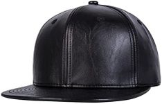 CNUSER Snapback Hats for Men Women,Fashion Baseball Cap,Hip Hop Flat Bill Brim Adjustable Dad Hats (Pu Leather Black)