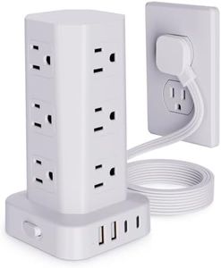 Power Strip Tower Surge Protector, 10FT Flat Plug Extension Cord with Multiple Outlets, 12 AC Outlets 4 USB (2 USB C), Desktop Charging Station with Surge Protection for Home Office Dorm Room, White