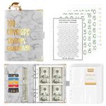 IQIHOO 100 Envelope Savings Challenge Binder, Money Saving Challenge Binder, 100 Day Savings Challenge Binder, Saving Money Challenges Book to Save $5,050, Marble Grey