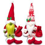 Christmas Gnomes with Long Beard and Long Legs Swedish Tomte Holiday Scandinavian Santa Elf Figurines with Berry Christmas Elements Desktop Collectible Home Ornament Gifts