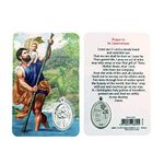 VILLAGE GIFT IMPORTERS Holy Figure Prayer Card with Medal | Saint Prayer and Medal | 8 Figures (St. Christopher)