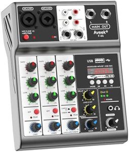 Aveek Professional Audio Mixer, Sound Board Mixing Console with 4 Channel Digital USB Bluetooth Echo Delay Effect, Input 48V Phantom Power Stereo DJ Mixers for Recording, Live Streaming, Podcasting