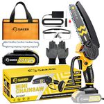 Saker Mini Chainsaw Cordless 6-Inch-Switch Security Lock-Cordless Power Chain Saws-Handheld Small Chainsaw for Cutting Wood Trimming and Woodworking- Mini Chain Saw Cordless with 1 Battery