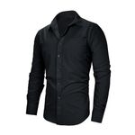 Mens Dress Shirts Long Sleeve Button Down Shirt Stretch Solid Shirts with Pocket Black L