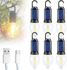 Solar Rechargeable Hooked Camping Light – Waterproof LED Camp Light Bulbs with 3 Brightness Modes, Dual Charging, Portable Camp Bulbs for Hiking, Tents, Outdoor & Emergency Use (Conical, 6)