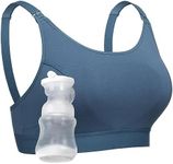 Momcozy Hands Free Pumping Bra, Adjustable Breast-Pumps Holding and Nursing Bra, Pumping & Nursing Bra in One, Blue, Medium