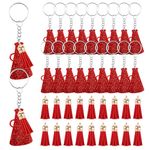 PEUTIER 40pcs Cheer Megaphone Key Chains with Tassel, 20pcs 3 Inch Blank Keychain Rings and 20pcs Keychain Tassel Acrylic Cheer Key Chains for DIY Crafting Project Graduation Gift (Shiny Red, Red)