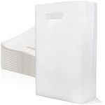 Fasmov 100-Pack White Merchandise Bags with Die Cut Handles, Bulk Retail Shopping Bags, Plastic Bags Perfect for Small Retail Shops 11.8 x 15.7 Inches