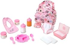 Melissa & Doug Doll Feeding and Changing Accessories - Bib, Bag, Diaper, Wipes, Utensils, Bottles - Mine To Love Baby Doll Diaper Bag, Baby Doll Accessories For Kids Ages 3+,Pink