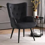 Furniliving Soft Velvet Accent Chair, Upholstered High Backrest Arm Chair with Solid Metal Legs, Tufted-Button Design Reading Chair, Sofa Chair for Bedroom, Living Room, Office, Black