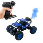 Eli & Chi Remote Control Monster Truck RC Car | Big Size Off Road 2WD Rock Crawler 45° Climbing Angle Rechargeable Battery Water Mist Spray and High Speed Racing Toy for Boys (Blue)