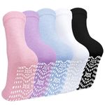 ZAKASA Non-slip Womens Slipper Socks: Grip Socks Womens Cotton Hospital Anti Skid Sock Women Athletic Grippy Sock with Non Elastic Cuff UK 2.5-5 Classic 5 Pairs