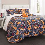 Lush Decor Pixie Fox Quilt Reversible 3 Piece Bedding Set, Twin, Navy