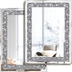 XIHACTY 2 Piece Wall Mirrors, Crush Diamond Wall Décor Silver Decorative Mirrors for Living Room , Bedroom, Bathroom. (11”x15”)