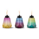 TIKI Brand 3-Pack Royal Ombre Tabletop Torch, 5.25 Inch, Outdoor Torches for Patio and Backyard, Purple, Yellow, Green, 1122118